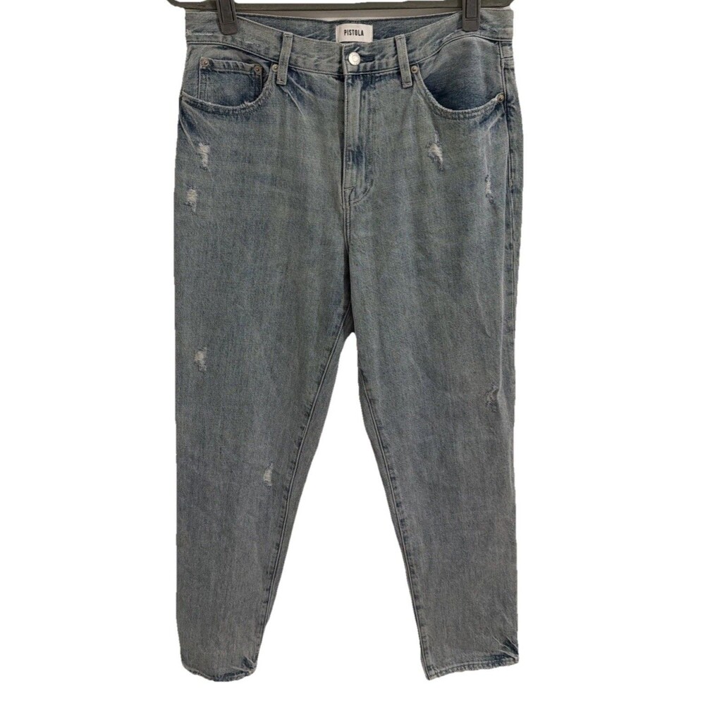 Pistola Womens Sz 30 Presley High Rise Relaxed Jeans Roller Distressed Lt Wash